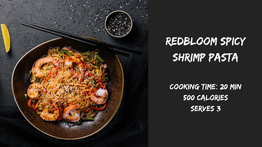 Redbloom Spicy Shrimp Pasta (20 min, 500 cal, serves 3)